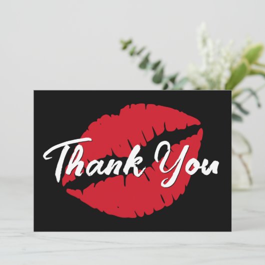 Schwarz-weiße und rote Lippen Dankeskarte (Stehend Vorderseite)