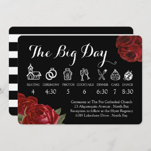 Schwarz-weiße und Rote Rosen Hochzeitszeit Einladung