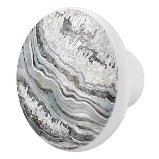 Schwarz-weiße und silberne Geode Digitale Kunst Keramikknauf (Rechts)