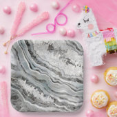 Schwarz-weiße und silberne Geode Digitale Kunst Pappteller (Party)