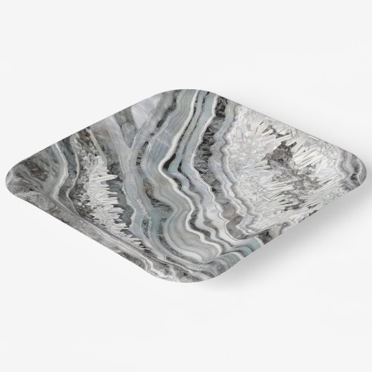 Schwarz-weiße und silberne Geode Digitale Kunst Pappteller (Gewinkelt)