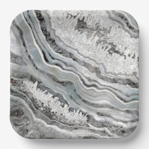 Schwarz-weiße und silberne Geode Digitale Kunst Pappteller