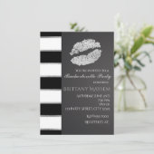 Schwarz-weiße und silberne Imitate Shimmer Lippen Einladung (Stehend Vorderseite)