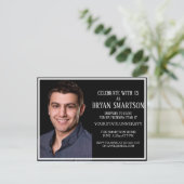 Schwarz-weiße Uni Trunk Party Foto Einladung (Stehend Vorderseite)