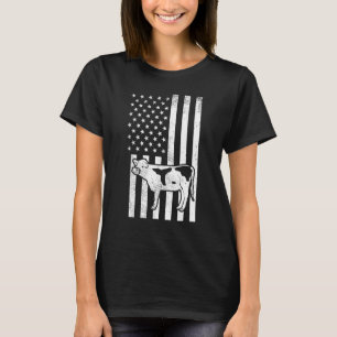 Schwarz-weiße US-Flagge Kuh Zuchttiergeflügel F T-Shirt