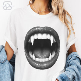 Schwarz Weiße Vampirzähne Gothic Halloween T-Shirt