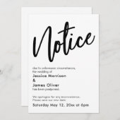 Schwarz-weiße vertagte Hochzeitsankündigung Einladung (Vorne/Hinten)