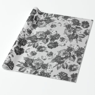 Schwarz-weiße Vintage boho Chic-Rosen mit Blumen Geschenkpapier