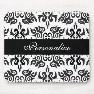 Schwarz-weiße Vintage-Damask-Designs Mousepad