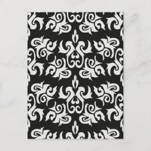 Schwarz-weiße Vintage-Damask-Designs Postkarte