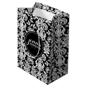 Schwarz-Weiße Vintage-Damaske Mittlere Geschenktüte