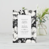Schwarz-weiße Vintage dunkle Blütenhochzeit Einladung (Stehend Vorderseite)