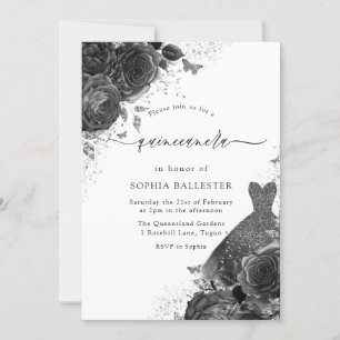 Schwarz-Weiße Vintage-elegante Quinceanera-Party Einladung