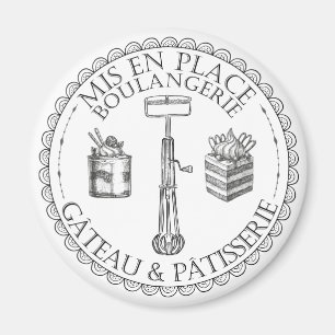 Schwarz-weiße Vintage-Französische-Pâtisserie-Bäck Magnet