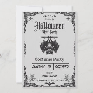 Schwarz-weiße Vintage-Halloween-Kostümparty Einladung