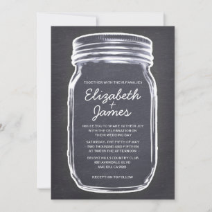 Schwarz-weiße Vintage Mason Jar Hochzeitseinladung Einladung