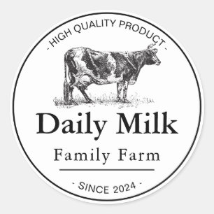 Schwarz-weiße Vintage-Milch-Familienfarm Runder Aufkleber