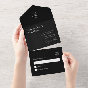 Schwarz-Weiße Vintage-Minimalist-Hochzeit All In One Einladung