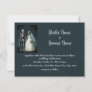 Schwarz Weiße Vintage-Skelett-Goth-Hochzeitseinlad Einladung