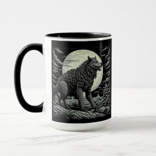 Schwarz-weiße Vintage-Werwolf-Ai-Kunst Tasse