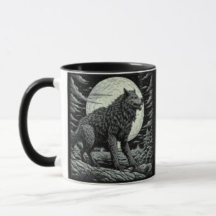 Schwarz-weiße Vintage-Werwolf-Kunst durch KI Tasse