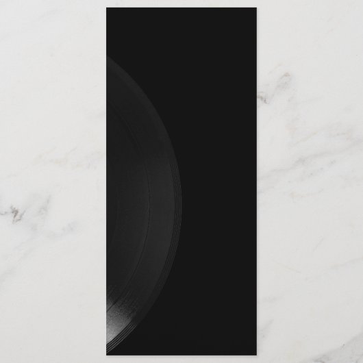 Schwarz-weiße Vinyl Record-Hochzeitmenü mit indivi Menükarte (Rückseite)