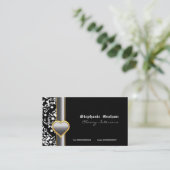 Schwarz-weiße Visitenkarte aus Silbergrauem Herz (Stehend Vorderseite)