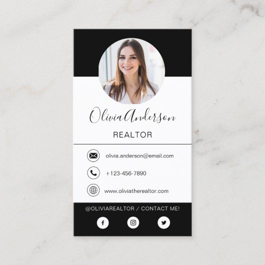 Schwarz-weiße Visitenkarte für das berufliche Foto (Vorderseite)