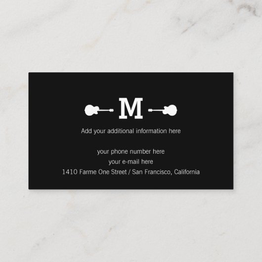 Schwarz-weiße Visitenkarte für Musiker mit Monogra (Rückseite)