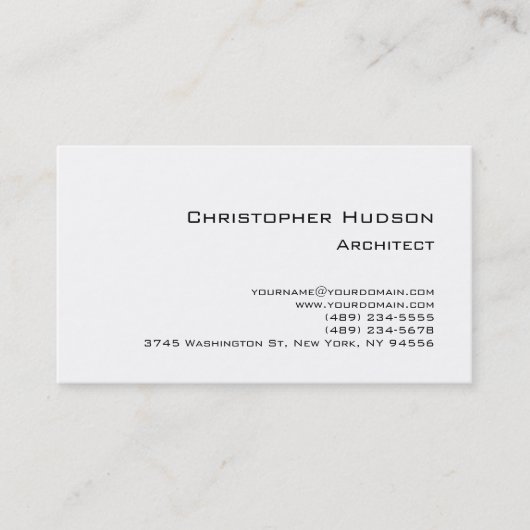Schwarz-weiße Visitenkarte für Schlichte Architekt (Vorderseite)