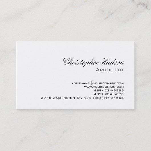 Schwarz-weiße Visitenkarte für Schlichte Architekt (Vorderseite)