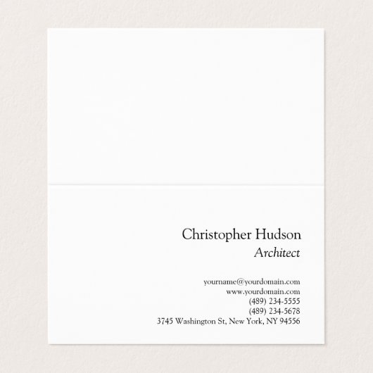 Schwarz-weiße Visitenkarte für Schlichte Architekt Visitenkarten (Außenseite Aufgefaltet)