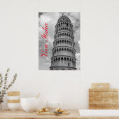 Schwarz-weiße Viva Italia Schiefer Turm von Pisa Poster (Küche)