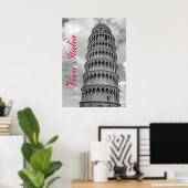 Schwarz-weiße Viva Italia Schiefer Turm von Pisa Poster (Heimbüro)