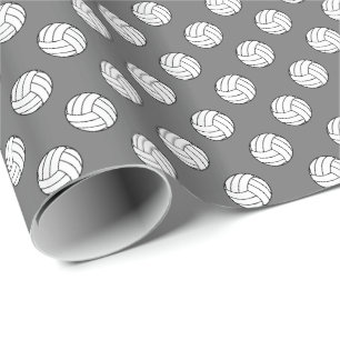 Schwarz/Weiße Volleyballbälle auf Grau Geschenkpapier