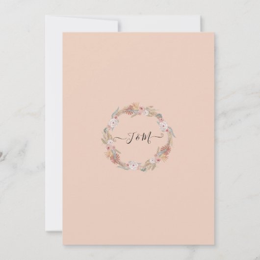 Schwarz-weiße Wasserfarbe Floral BOHO Pampas Tropi Einladung (Rückseite)