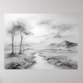 Schwarz-weiße Wasserfarbe Schöne Landschaft Poster (Vorne)
