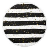 Schwarz-weiße Wasserfarben Streifen Gold Glitzer S Keramikknauf (Vorderseite)