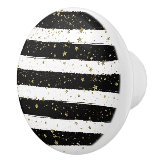 Schwarz-weiße Wasserfarben Streifen Gold Glitzer S Keramikknauf (Rechts)