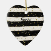 Schwarz-weiße Wasserfarben Streifen Gold Glitzer S Keramikornament (Rechts)