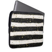 Schwarz-weiße Wasserfarben Streifen Gold Glitzer S Laptopschutzhülle (Vorne Rechts)