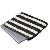 Schwarz-weiße Wasserfarben Streifen Gold Glitzer S Laptopschutzhülle (Vorne Knopf)