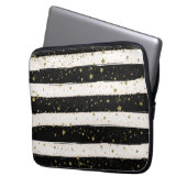 Schwarz-weiße Wasserfarben Streifen Gold Glitzer S Laptopschutzhülle (Vorderseite Links)