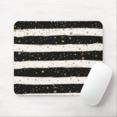 Schwarz-weiße Wasserfarben Streifen Gold Glitzer S Mousepad (Mit Mouse)