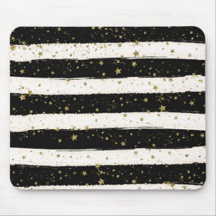 Schwarz-weiße Wasserfarben Streifen Gold Glitzer S Mousepad