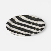 Schwarz-weiße Wasserfarben Streifen Gold Glitzer S Pappteller (Schrägansicht)