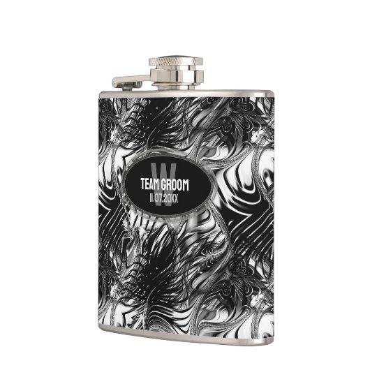 Schwarz-weiße Wavy-Muster-Trauzeugen-Geschenk Flachmann (Links)