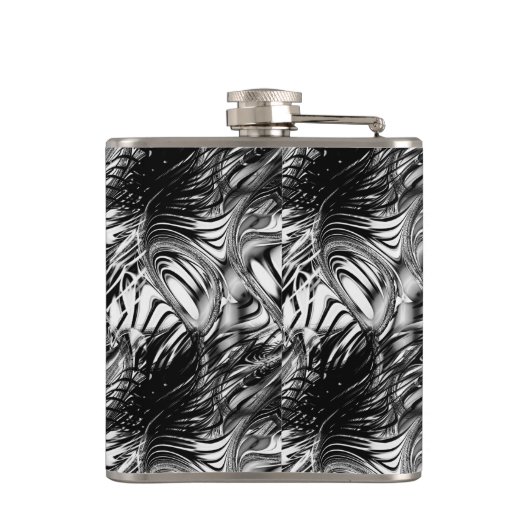 Schwarz-weiße Wavy-Muster-Trauzeugen-Geschenk Flachmann (Rückseite)