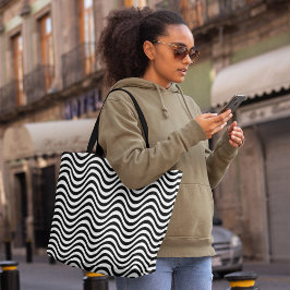 Schwarz-weiße Wavy Stripes Psychedelic Hypnotic Tasche