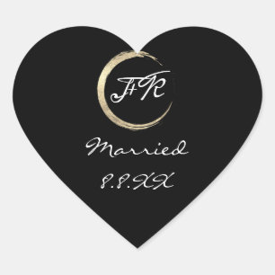 Schwarz-weiße Wedding Monogram Gold Save the Date Herz-Aufkleber